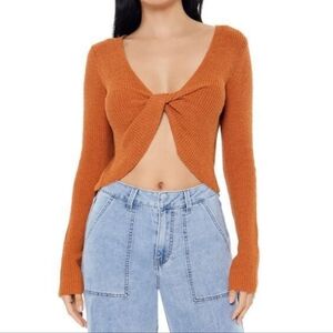 New. Rust Orange Knit Twist Front Top